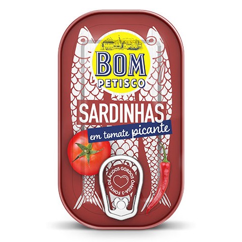 Sardinen in Tomatensauce pikant - Sardinhas em tomate picante 120gr. - Bom Petisco