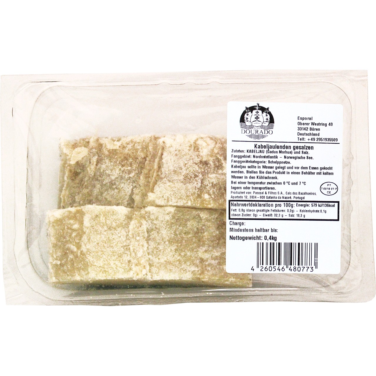 Getrocknete Kabeljaulenden (2er Pack) - Lombos de Bacalhau salgado 400 gr. - Mar Dourado - Portugal